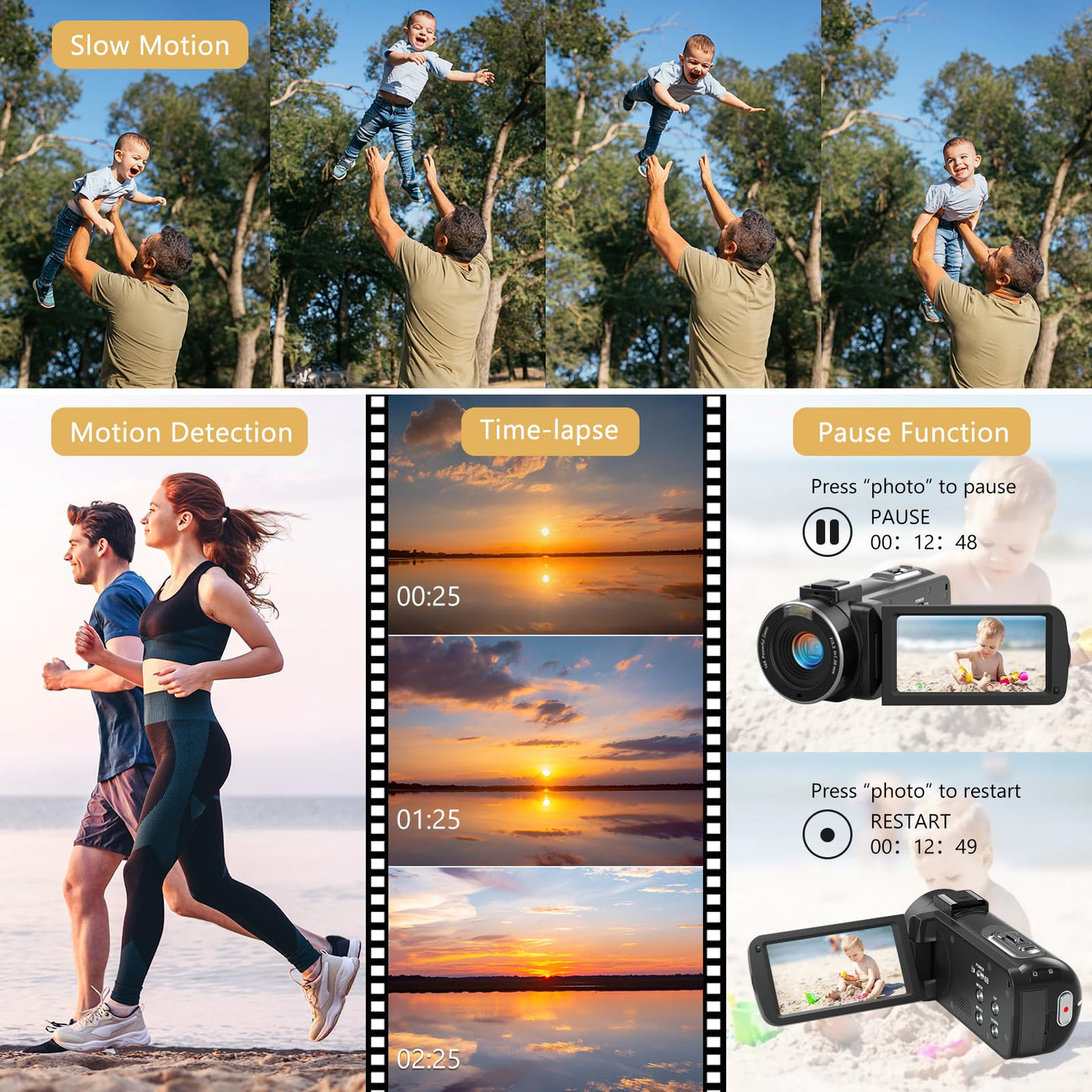 Videokamera Camcorder 1080P 36MP IR-Nachtsicht Videokamera Digitalkamera mit 2 Batterien, 3,0-Zoll-IPS-Bildschirm Vlogging Kamera 30FPS 16X Digitalzoom für YouTube, Streaming-Videoaufzeichnung, Tiktok