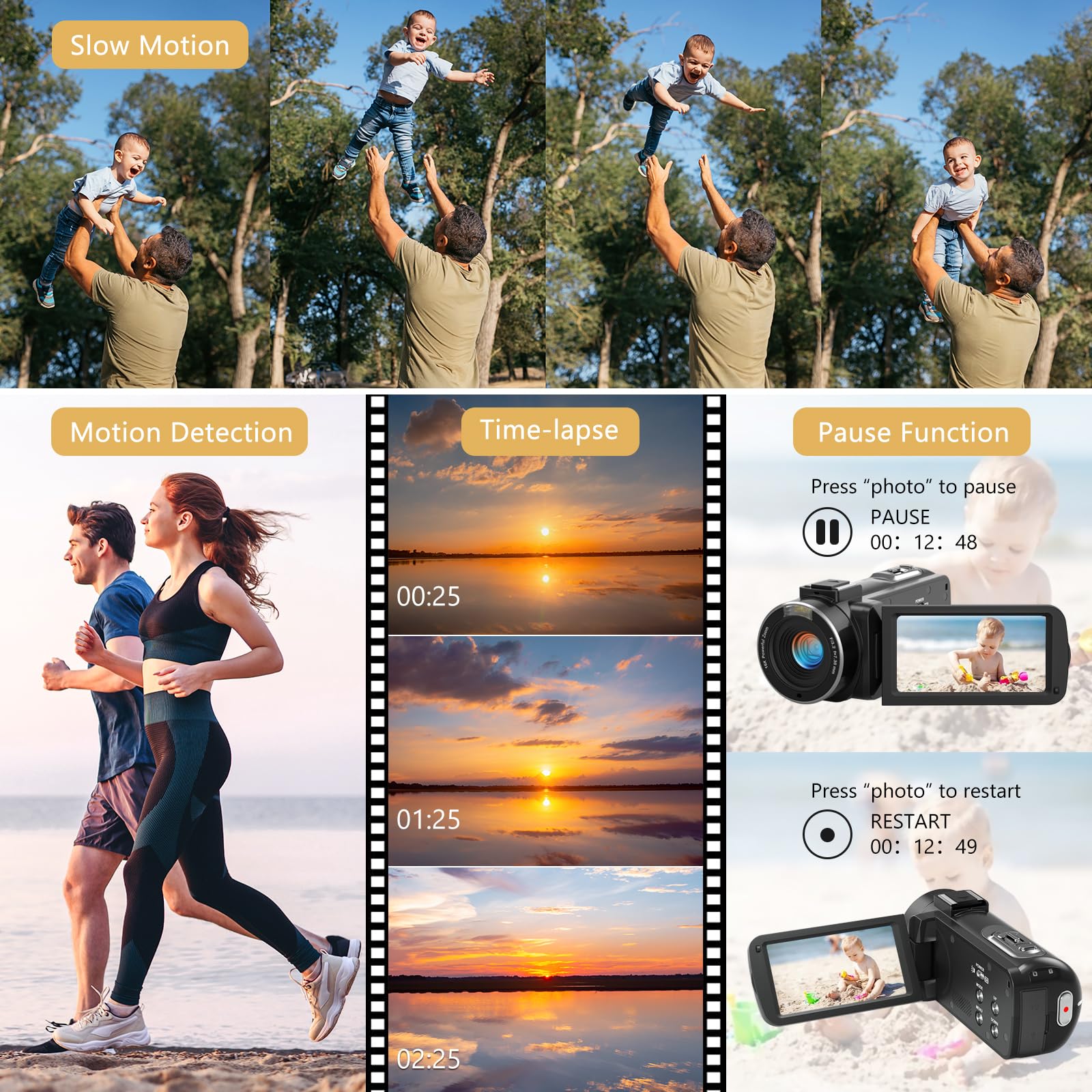 Videokamera Camcorder 1080P 36MP IR-Nachtsicht Videokamera Digitalkame ...