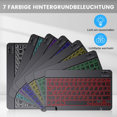 TECURS Kabellos Tastatur Maus Set QWERTZ Bluetooth Tastatur mit Maus für iPad Pro/Air/Mini/iPad 9./8.Gen, 7-farbige Hintergrundbeleuchtung, Schwarz