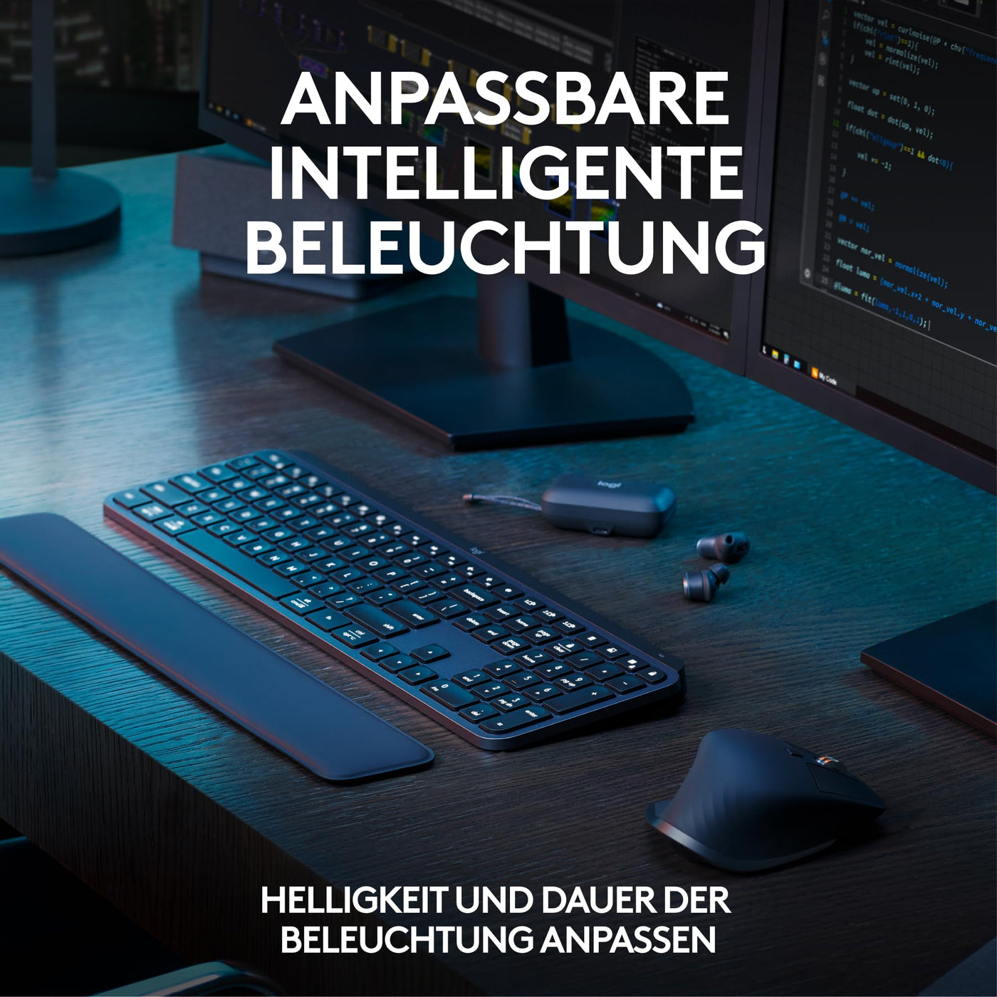 Logitech MX Keys S Combo: Leistungsstarke kabellose Tastatur und Maus mit Handablage,Customizable Illumination, Fast Scrolling,Bluetooth, für Windows/Linux/Chrome/Mac- Graphit, Deutsches QWERTZ-Layout