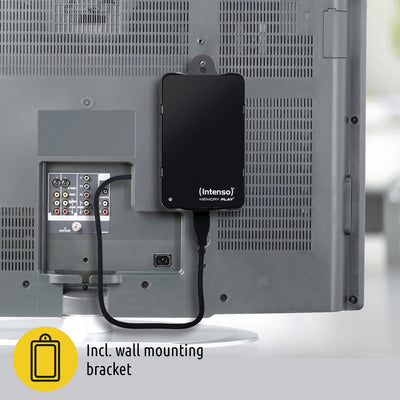 Intenso 6021480 Memory Play Portable Hard Drive 2TB, tragbare externe TV-Festplatte - 2,5 Zoll, 5400 U/min, 8MB Cache, USB 3 inkl. TV-Halterung, schwarz