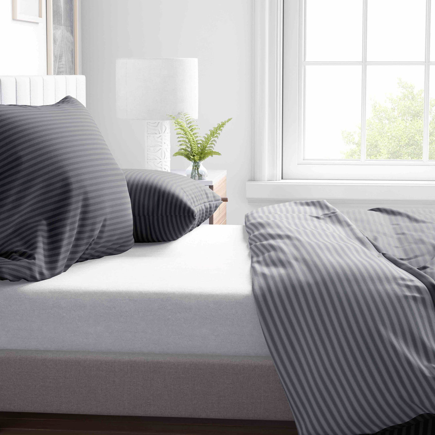 Leonado Vicenti Bettwäsche Baumwolle 135x200 Silber Grau Gestreift Set Schlafzimmer Garnitur Wendebettwäsche Bezug Decke mit Reißverschluss