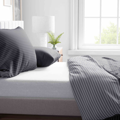 Leonado Vicenti Bettwäsche Baumwolle 135x200 Silber Grau Gestreift Set Schlafzimmer Garnitur Wendebettwäsche Bezug Decke mit Reißverschluss