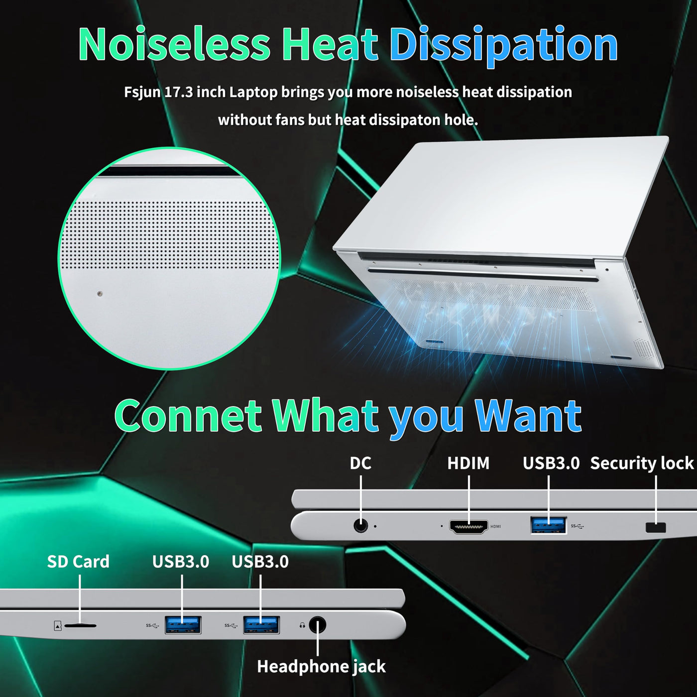 17,3 Zoll Laptop Computer, 16GB RAM, 1TB NVMe SSD, Quad-Core Celeron N5095 CPU(bis 2,9 GHz), FHD IPS Display, Fingerprint Sensor, beleuchtete Tastatur, HDMI, WiFi, BT, 3X USB 3.0, Silber Notebook