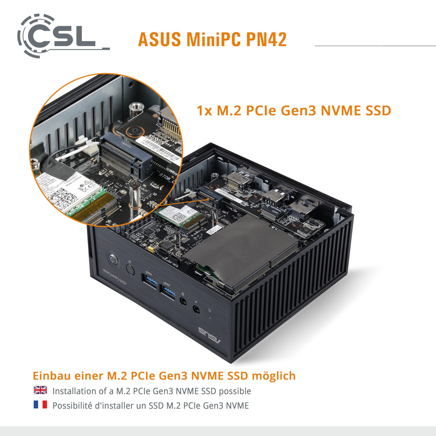 Mini PC ASUS PN42 mit Windows 11 Home, Intel N200 4X 3700 MHz, 1000 GB M.2 SSD, 32 GB DDR4-RAM, Intel UHD Grafik, HDMI 2.0, DP 1.4, USB 3.2, BT 5.1, WLAN