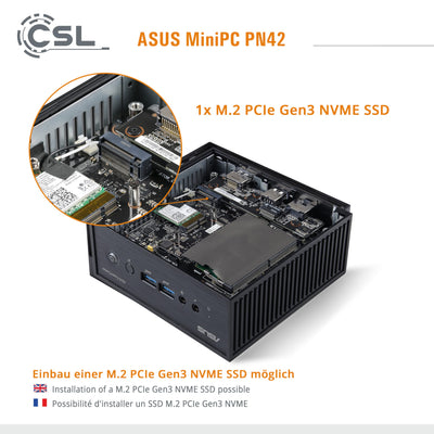 Mini PC ASUS PN42 mit Windows 11 Home, Intel N200 4X 3700 MHz, 1000 GB M.2 SSD, 32 GB DDR4-RAM, Intel UHD Grafik, HDMI 2.0, DP 1.4, USB 3.2, BT 5.1, WLAN