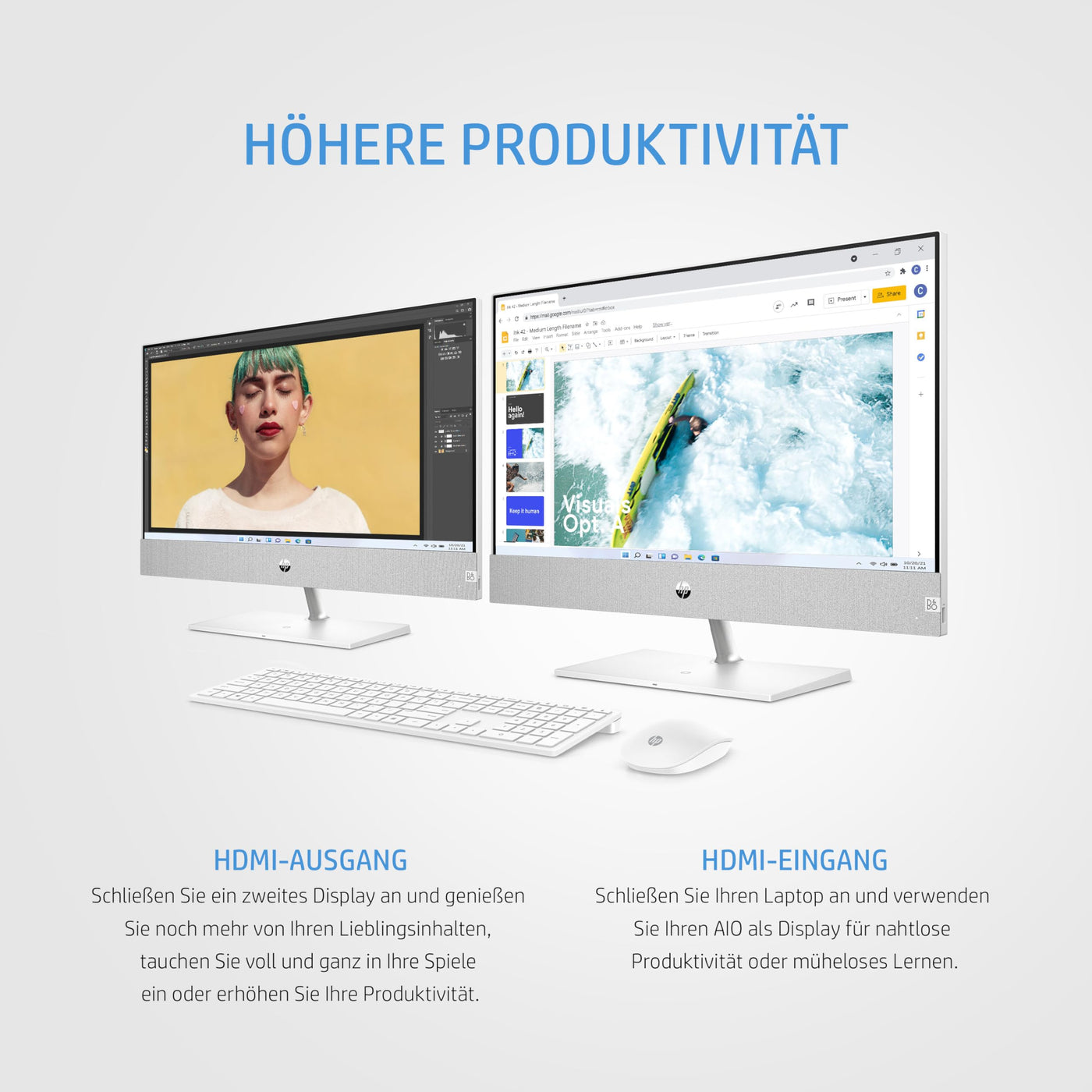 HP Pavilion All-in-One Desktop-PC, 27" QHD Display, AMD Ryzen 7 5700U, 16 GB DDR4 RAM, 1 TB SSD, AMD Radeon-Grafikeinheit, Windows 11 Home, QWERTZ, Weiß