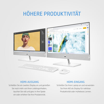 HP Pavilion All-in-One Desktop-PC, 27" QHD Display, AMD Ryzen 7 5700U, 16 GB DDR4 RAM, 1 TB SSD, AMD Radeon-Grafikeinheit, Windows 11 Home, QWERTZ, Weiß