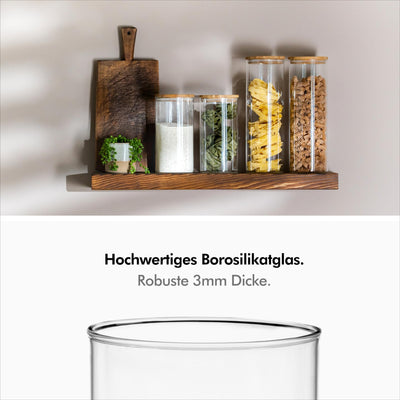 KIVY Vorratsgläser mit Deckel Luftdicht - 4 x 1200ml - Vorratsdosen Glas mit Deckel - Vorratsdosen mit Deckel luftdicht Glas - Vorratsglas mit Deckel - Vorratsbehälter Glas Aufbewahrung Holzdeckel