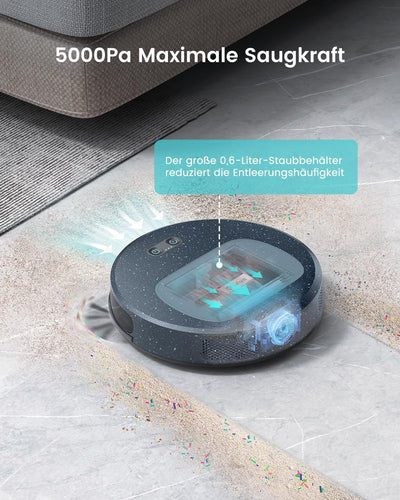 LEFANT F1P Saugroboter mit 5000Pa Saugkraft, DREI Saugleistungsstufen,600mL Staubbehälter, 6,9 cm, 250 Minuten,Roboterstaubsauger ausschließlich für Hartböden und Kurzflorteppich,Tierhaare（blau）