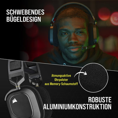 CORSAIR HS80 RGB WIRELESS Multiplattform-Gaming-Headset - Dolby Atmos - Omnidirektionales Mikrofon - iCUE-Kompatibel - PC, Mac, PS5, PS4 - Carbon, Farbe Schwarz