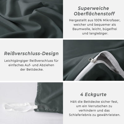 TOCOMOA Bettwäsche 155x220 2teilig Anthrazit, Bettwäsche-Sets Mikrofaser ÖKO-TEX Zertifiziert, Bettbezug und Kissenbezug 80x80cm mit Reißverschluss Weich und Bügelfrei