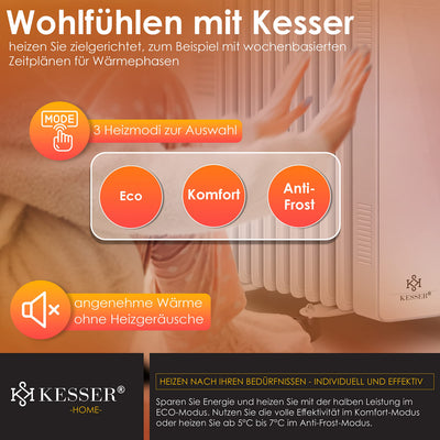 KESSER® Ölradiator 2500W Mobile Elektroheizung energiesparend mit WiFi App-Steuerung & LED Touch-Display Fernbedienung Öl Radiator Heizung elektrisch 11 Rippen Heizkörper 24h Timer Überhitzungsschutz