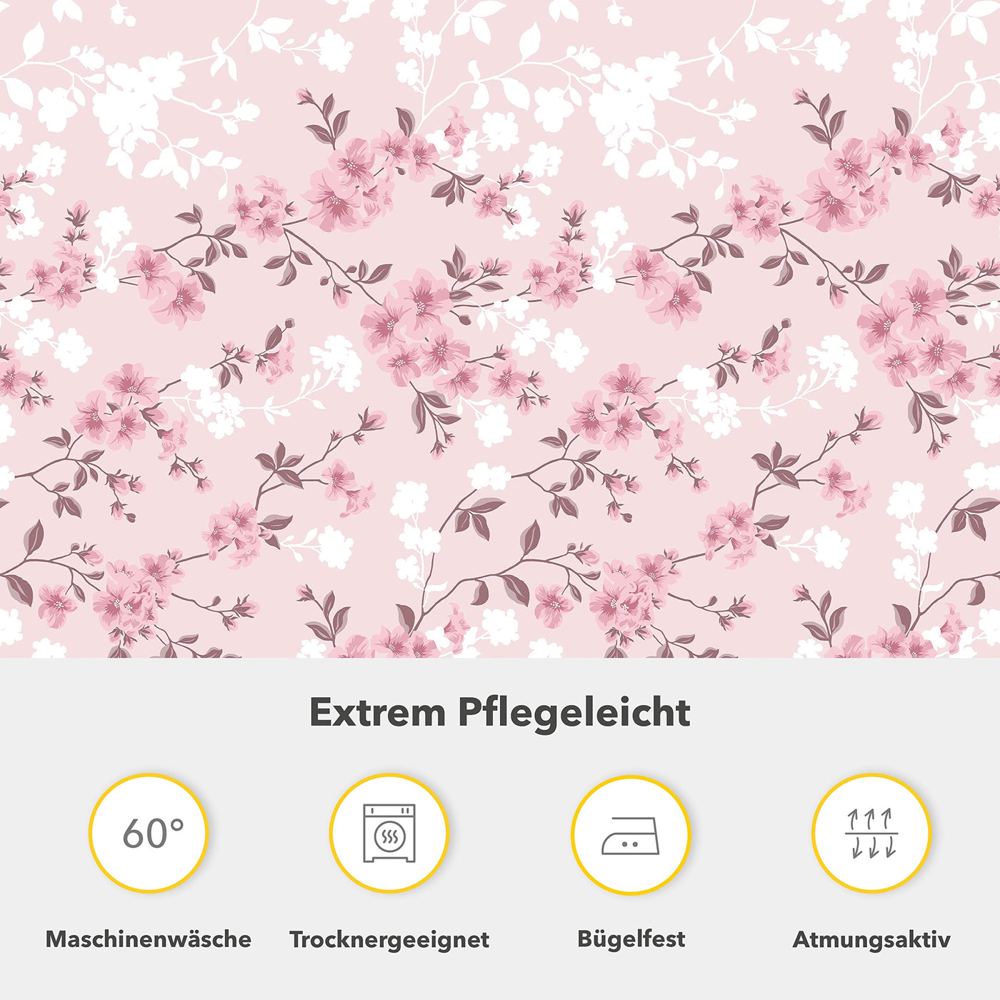 Träumschön Renforce Bettwäsche 135x200 cm Rosa - Blumenmuster Bettwäsche 100% Baumwolle - Blumen Bettwäsche Rosa Grau - Tolle Sommerbettwäsche