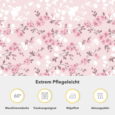 Träumschön Renforce Bettwäsche 135x200 cm Rosa - Blumenmuster Bettwäsche 100% Baumwolle - Blumen Bettwäsche Rosa Grau - Tolle Sommerbettwäsche