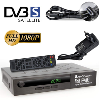 Bamof 2225 PRO Sat Receiver Digitaler Satelliten Receiver- (HDTV, DVB-S/DVB-S2, HDMI, SCART, 2X USB, Full HD 1080p) [Vorprogrammiert für Astra, Hotbird und Türksat] + HDMI Kabel