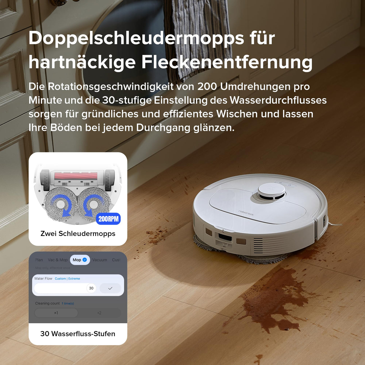 roborock QrevoS Saugroboter mit Saugleistung von 7000Pa, PreciSense® LiDAR Navigation, 45 dB(A) leises Trocknen (Weiß)