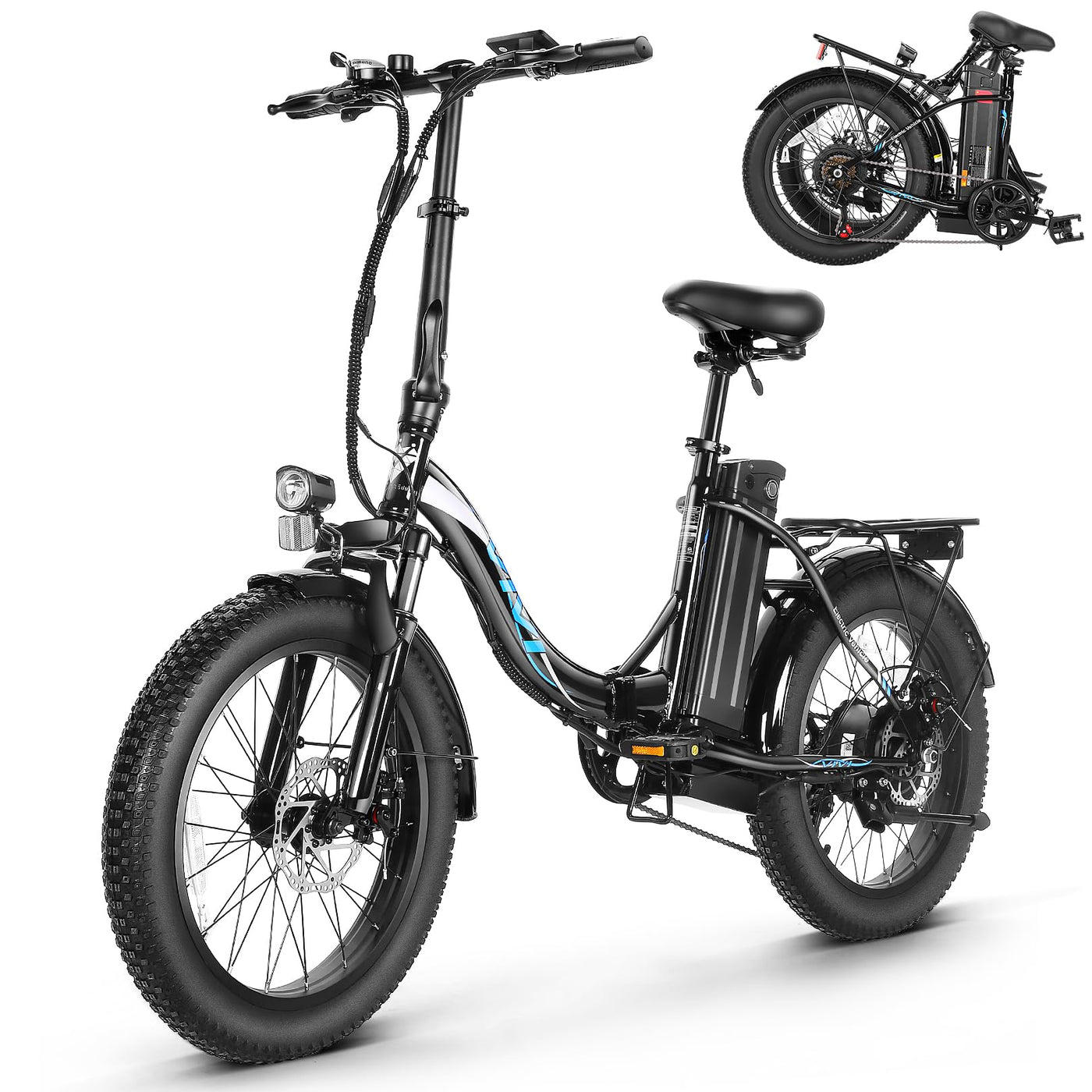 ANCHEER Klapprad E-Bike, 20"*3.0 Elektrofahrrad mit 36V 10.2Ah Lithium-Akku für Lange Reichweite bis 100KM, 250W Motor, 7 Gang für Herren Damen