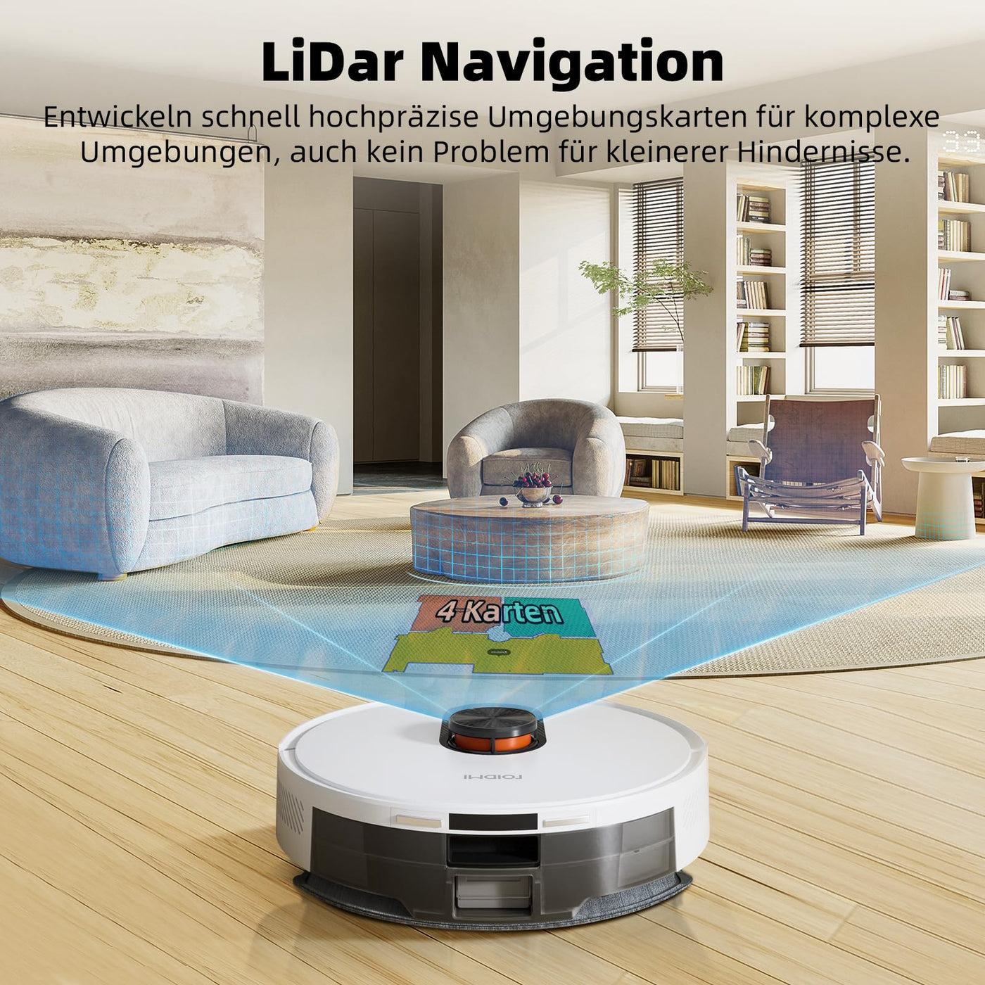 ROIDMI EVE ROOK Saugroboter mit Wischfunktion Absaugstation - 5000Pa Staubsauger Roboter Wisch LiDAR-Navigation Selbstreinigung Automatisch 75 Tage App Sprachsteuerung für Tierhaare Teppiche Hartboden