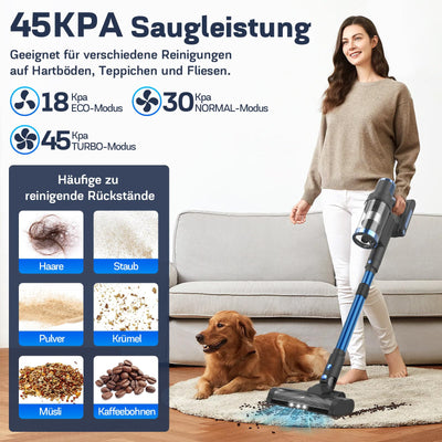 Nigecue 550W/45000Pa/60Min Akku Staubsauger, Staubsauger Kabellos mit Smart Touchscreen und Ladestation, Anti-Tangle-Bürste, 1.5L Staubbehälter, Stabstaubsauger für Hartböden Teppiche Tierhaare