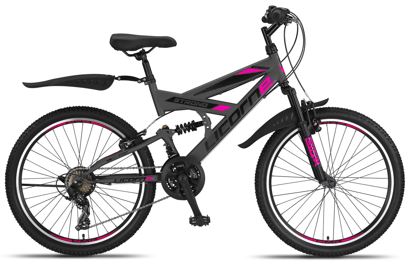 Licorne Bike Strong V Premium Mountainbike in 24 Zoll - Fahrrad für Jungen, Mädchen, Damen und Herren - 21 Gang-Schaltung - Vollfederung