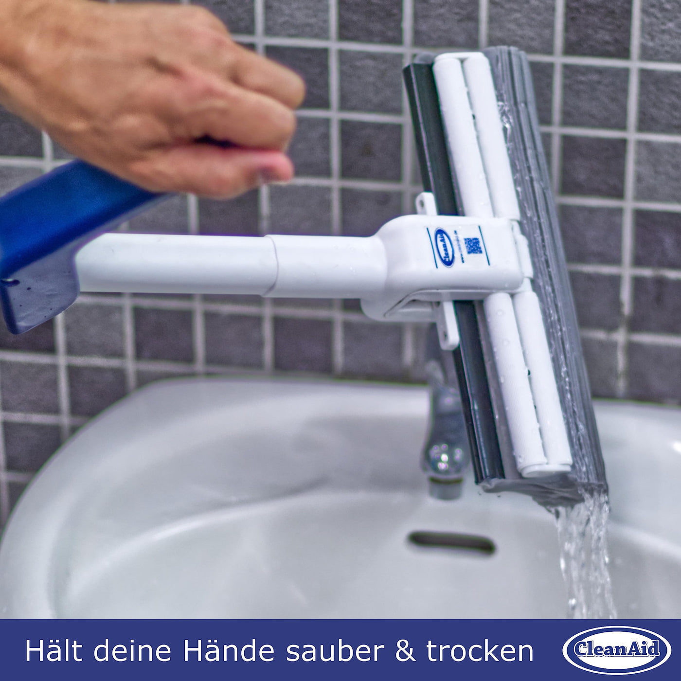 CleanAid OneTouch Magic Wischmopp Bodenwischer - saugstarker PVA Schwamm - Schwammwischmopp mit Auswringfunktion - Tierhaarentferner, optimal für alle glatten Oberflächen, Fliesen, Laminat, Holzboden