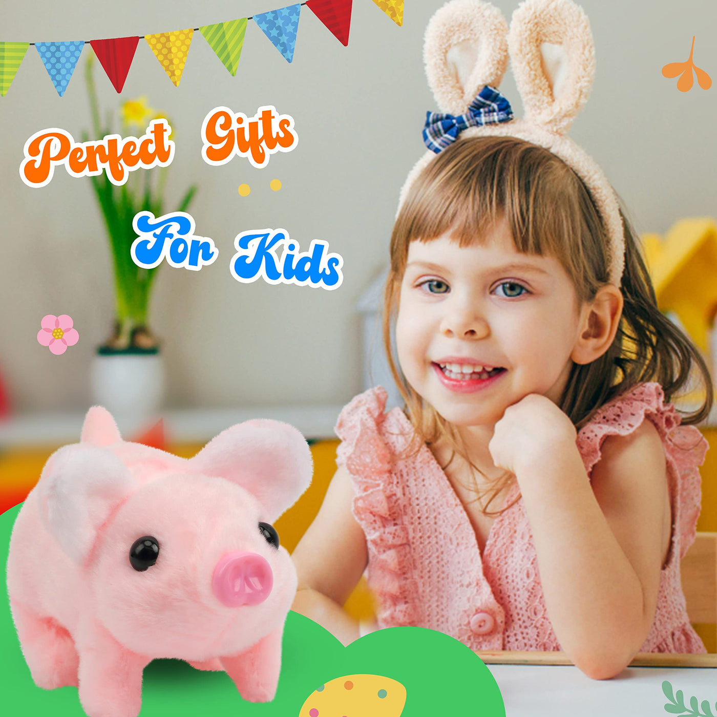 Hopearl Laufendes Schweinchen Haustier Interaktiv Kriechend Ferkel Elektronisches Plüsch Spielzeug Schwein Grunz Zuckende Nase Schwanz Wedeln Animiert Geschenke für Kleinkinder Geburtstag, Rosa, 20 cm