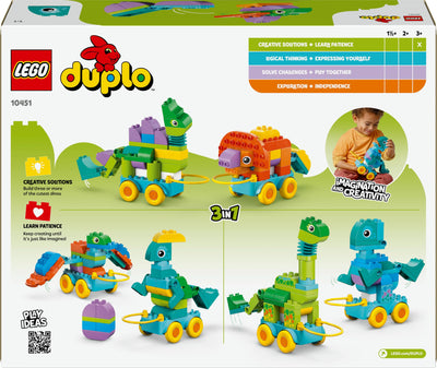 LEGO DUPLO Dinos auf Rädern 3-in-1-Set - Lernspielzeug für Jungen & Mädchen ab 3 Jahren - Diplodocus und T. Rex, Triceratops & Stegosaurus oder Pteranodon & Parasaurolophus Dinosaurier Figuren - 10451