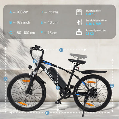 VARUN E Bike 24 Zoll, E-Mountainbike Herren Damen mit 250W Motor, 36V 7.8Ah Herausnehmbare Li-Ion Batterie, Aluminiumlegierung Elektrofahrrad, geeignet für Outdoor Kurztrips