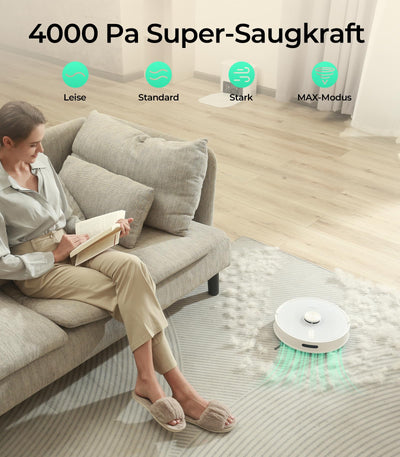 Redkey R10 Saugroboter 2-in-1 mit Absaugstation und Wischfunktion, LiDAR-Navigation, Starke 4000Pa Saugkraft, 4 L Staubbeutel, 90 Tage freihändige Reinigung, ideal für Tierhaare, App
