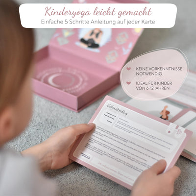 Yomeda Kinderyoga Bildkarten – 50 hochwertige Yoga Karten für Kinder mit Anleitungen – Fördert Konzentration, Bewegung & Achtsamkeit – Ideal für Zuhause, Schule & Therapie [Pädagogisch Wertvoll]