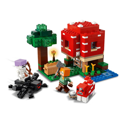 LEGO Minecraft Das Pilzhaus, Spielzeug ab 8 Jahren, Geschenk für Kinder mit Figuren von Alex, Mooshroom & Spinnenreiter, Kinderspielzeug 21179
