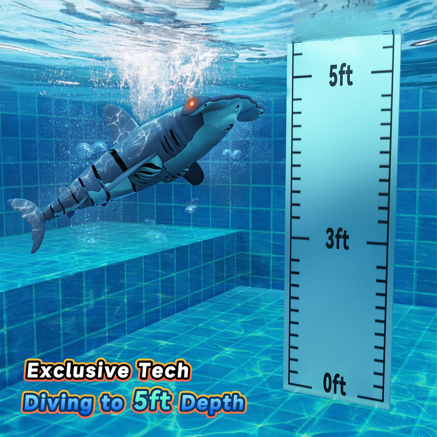 fygurso Ferngesteuertes Hai-Spielzeug mit Hoher Simulation, Sommer-Wasserspielzeug für Kinder, Jungen ab 6 Jahren, lustige Partyspiele für Pool und Bad (Blau)