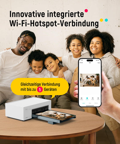 Liene Fotodrucker für Smartphone(10x15 cm)+Set mit 2 Packungen(20+80 Blatt) Fotopapier/Patrone,WiFi Handy Fotodrucker für iPhone/Android/PC, 300DPI Farbsublimation Sofortbilddrucker, Printer Portable