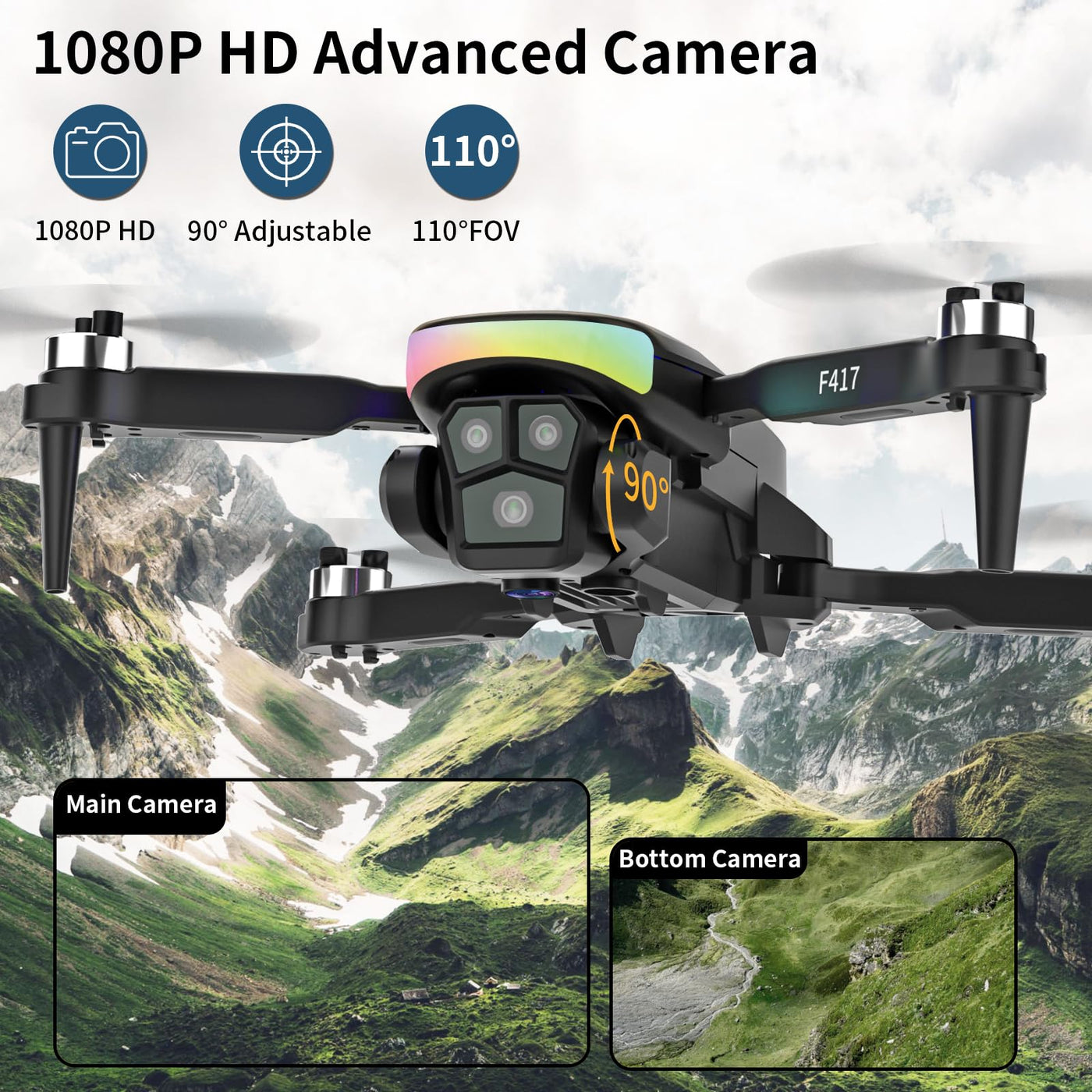 Drohne mit Kamera für Kinder & Anfänger,LED Leiste1080P HD Dual-Kamera 90° Einstellbar,Optische Flussortung,Modulare Batterie,APP-Fernbedienung,Ein-Start/Landung,für Jungen & Mädchen,Handtasche