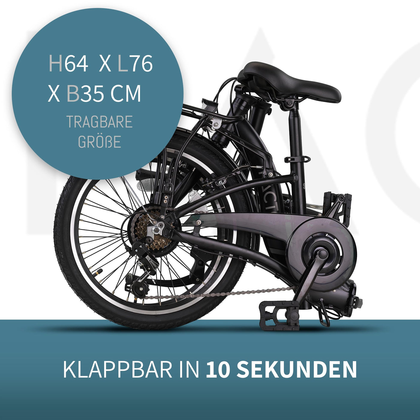 PACTO SIX - Hollandrad Hochwertiges Klappfahrrad 27cm Aluminiumrahmen Bike 20 Zoll Aluminiumräder Bicycle, 6 Speed Shimano Gänge Faltrad Klapprad Fahrrad Klappfahrrad Für Erwachsene Blau (Schwarz)