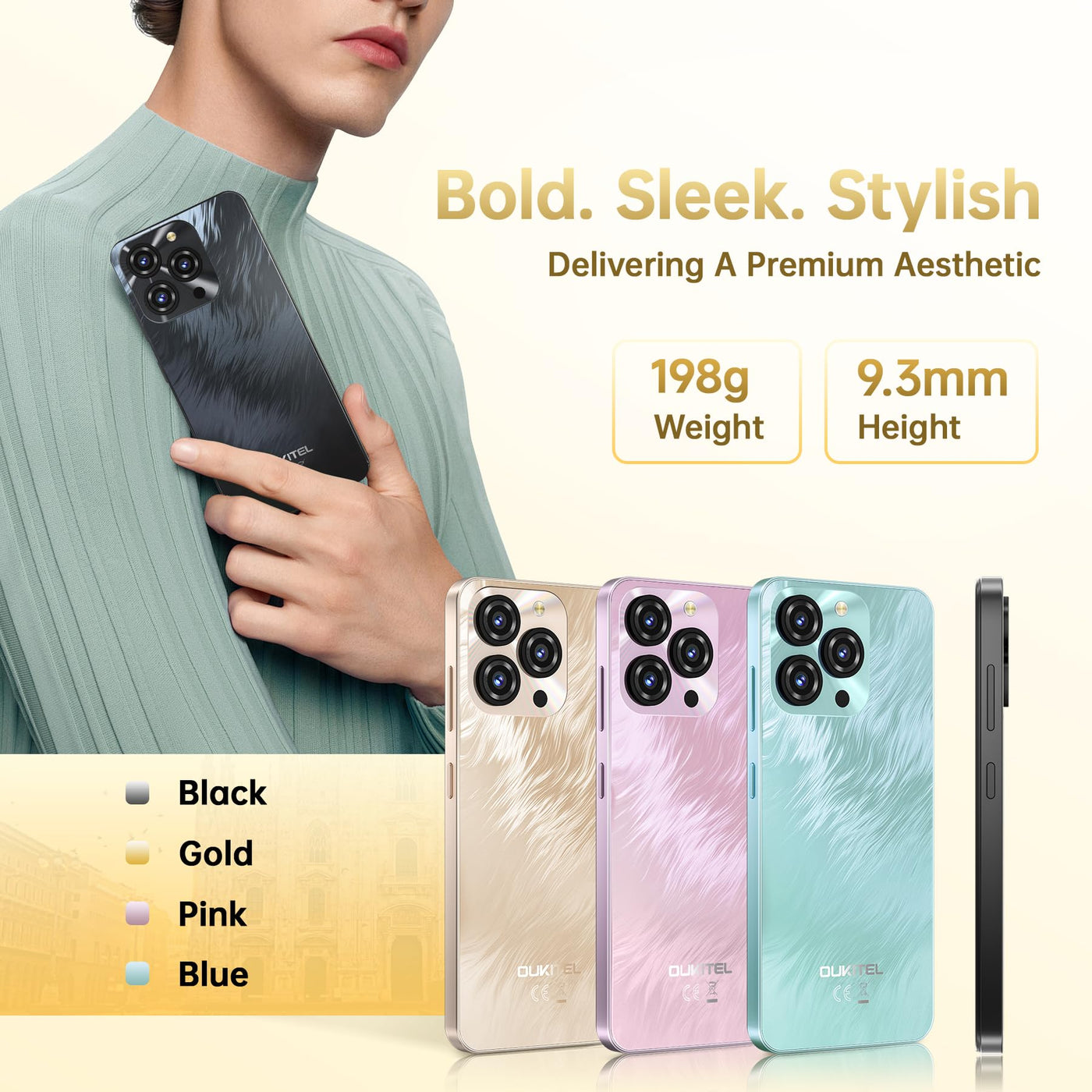 OUKITEL C3 Smartphone Ohne Vertrag - 16GB+128GB /1TB Android 14, 6.52 Zoll Smartphone Ohne Vertrag, 5000mAh Simlockfreie Handys, 13MP, Dual SIM 4G Face ID