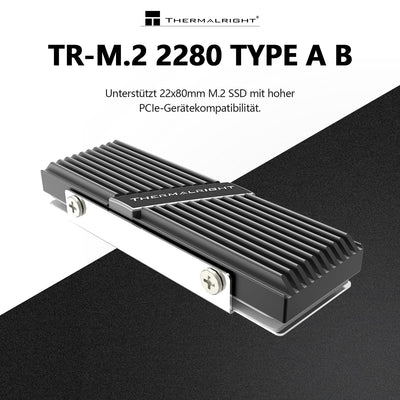 Thermalright TR-M. 2 2280 TYP A B 2280 Kühlkörper für SSD Kühlung M.2 2280 Kühlkörper, Aluminium, mit 2 Wärmeleitfähigkeit, Desktop High Performance SSD Kühler, Schwarz