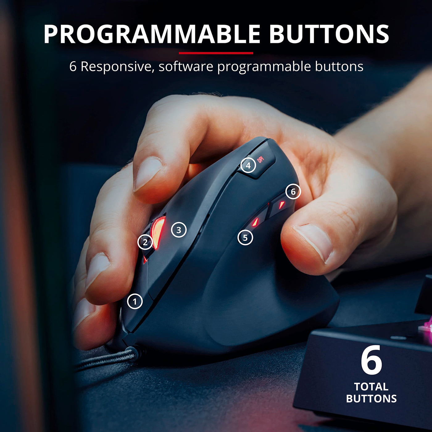 Trust Gaming GXT 144 Rexx Vertikale Gaming Maus, 10.000 DPI, 6-programmierbare Tasten, RGB LED-Beleuchtung, Ergonomisches Design Vorbeugung Gegen Mausarm/Tennisarm (RSI Syndrom) - Schwarz