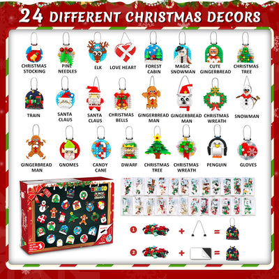 HiWEEGO 2025 Weihnachten Bauset, 2 in 1 Teile Hängende Magnetisch Weihnachtsbaum Ornamente Lebkuchenmännchen Kranz Weihnachtsmann Schneemann, Weihnachts Klemmbausteine für Erwachsene Kinder Jahren 6+