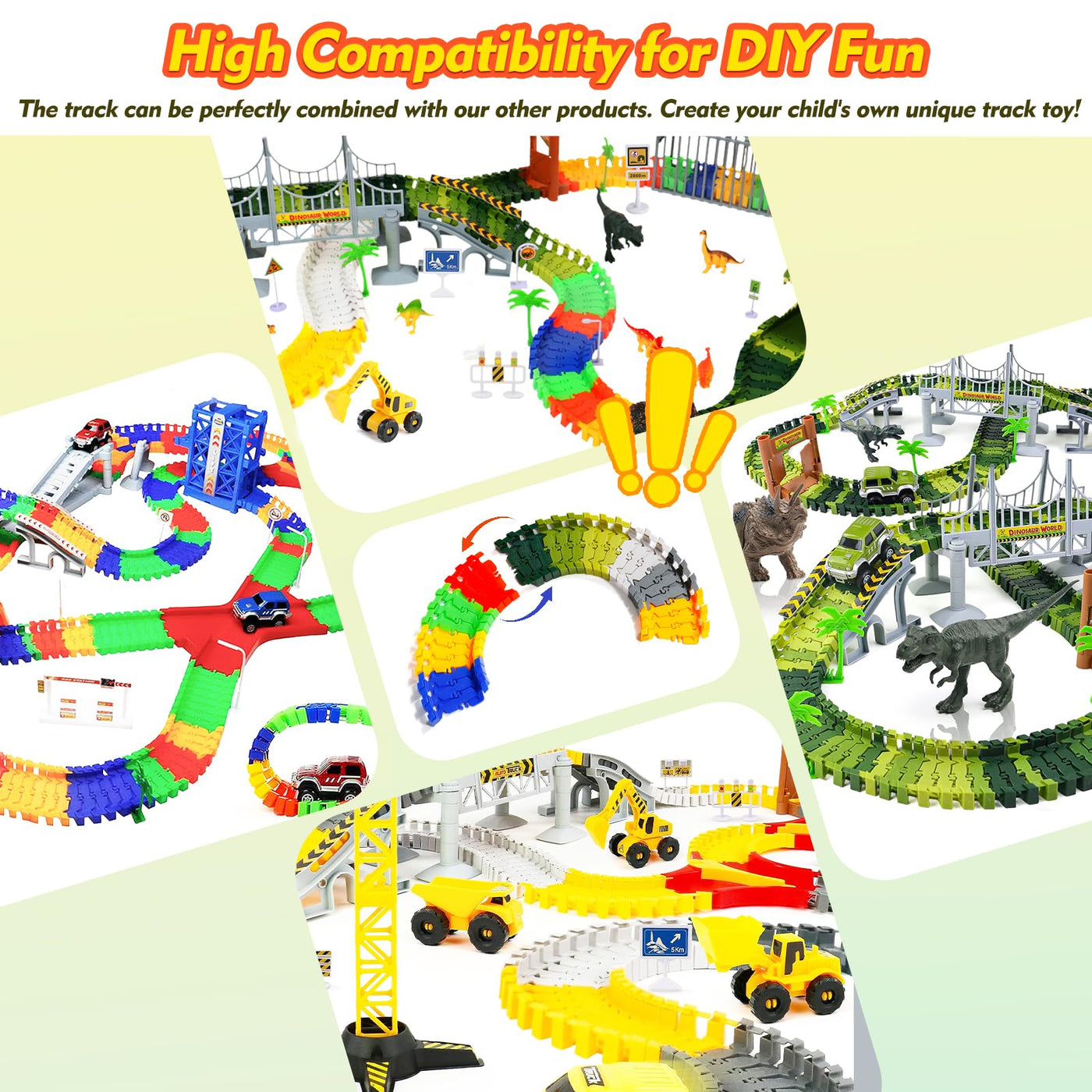 Autorennbahn Kinder Spielzeug ab 3 4 5 Jahre mit 2 Spielzeugauto, Kinderspielzeug ab 3 4 5 6 7 Jahre Junge，309PCS Car Track Rennbahnen, Racing Geschenk 3 4 5 Jahre Junge Mädchen, 505cm Länge Rennbahn