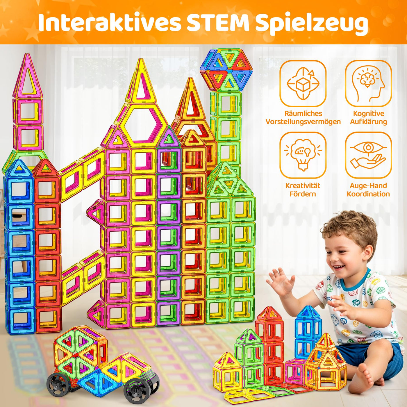 COOLJOYA Magnetische Bausteine 120 Teile Konstruktion, Magnetbausteine Magnetspielzeug Magnete Kinder, Magnetbausteine Kinder Magnetspiel für Geschenk ab 3 4 5 6 7 8 Jahre Junge Mädchen