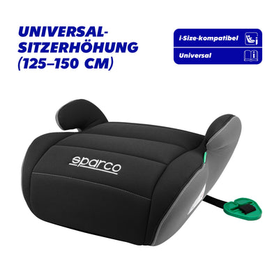 Sparco Kinderautositz-Erhöhung Schwarz und Grau i-Size. Neue Europäische Norm 2024 ECE 129/03. 125-150 cm