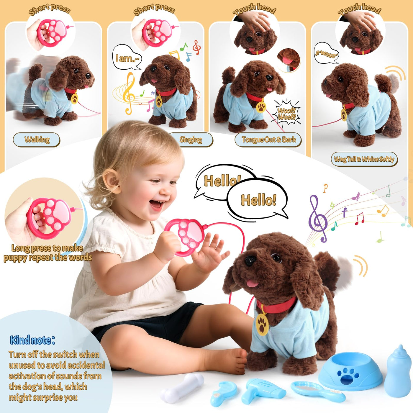 TONZE Hund Spielzeug Kinder Mit Leine Der Läuft und Bellt Spielzeug Ab 2 3 4 Jahre Mädchen Dog Spiel Interaktiver Laufender Hund Für Kinder Junge Mädchen 2 3 4 Jahre Geschenkideen