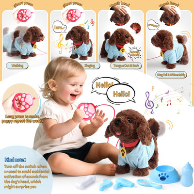 TONZE Hund Spielzeug Kinder Mit Leine Der Läuft und Bellt Spielzeug Ab 2 3 4 Jahre Mädchen Dog Spiel Interaktiver Laufender Hund Für Kinder Junge Mädchen 2 3 4 Jahre Geschenkideen