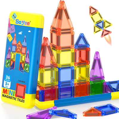 Soyee Magnetische Bausteine Reisespielzeug mit Metallbox Mini-Magnetbausteine für Kinder STEM Sensorisches Spielzeug Kleinkindspielzeug für Reisen Spielzeug Geschenk Jungen und Mädchen ab 3 Jahren