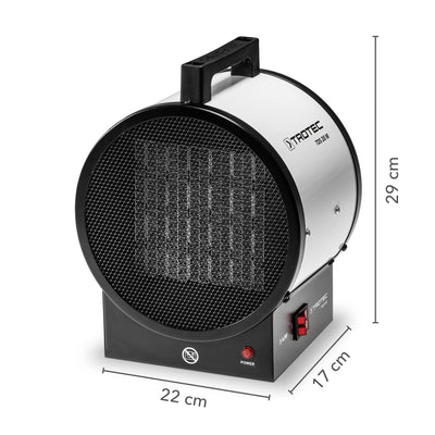 TROTEC Bauheizer elektrisch TDS 20 M – Heizleistung 1,5 kW / 3 kW – Elektroheizer Luftmenge 290 m³/h – Heizlüfter mit Thermostat, Keramik