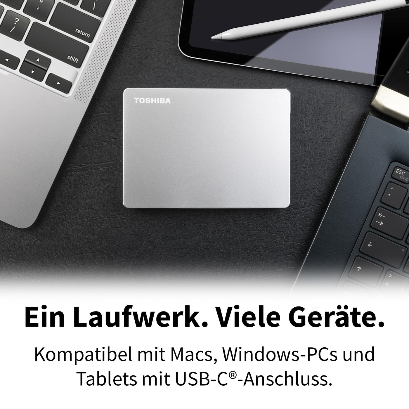 Toshiba 1TB Canvio Flex Portable External Hard Drive for Mac, Windows PC and Tablet use, compatible with most USB-C and USB-A devices, Silver (HDTX110ESCAA)