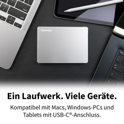Toshiba 1TB Canvio Flex Portable External Hard Drive for Mac, Windows PC and Tablet use, compatible with most USB-C and USB-A devices, Silver (HDTX110ESCAA)