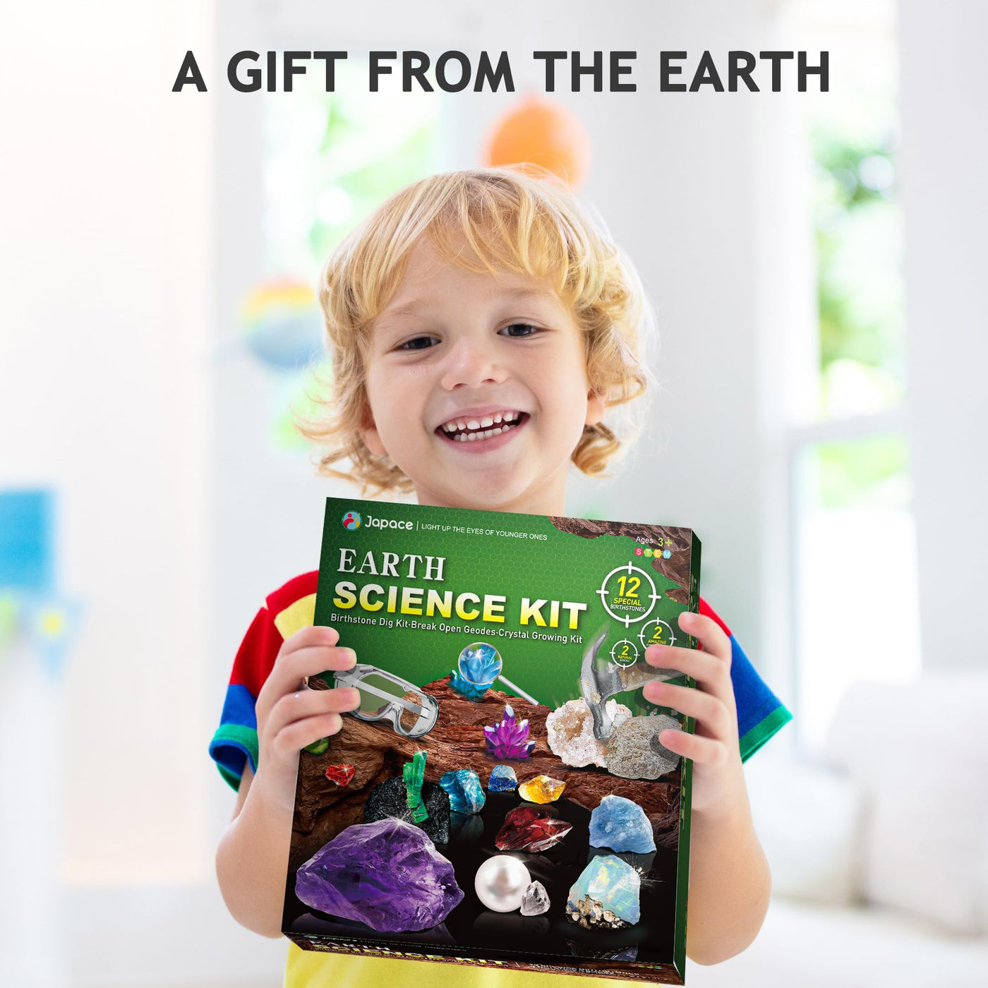 Japace Ausgrabungsset für Kinder, STEM Wissenschaft Spielzeug Edelsteine Ausgraben, Geoden Zum Aufbrechen Set, Kristalle Züchten Kit Geschenke Jungen Mädchen schürfen Hammer